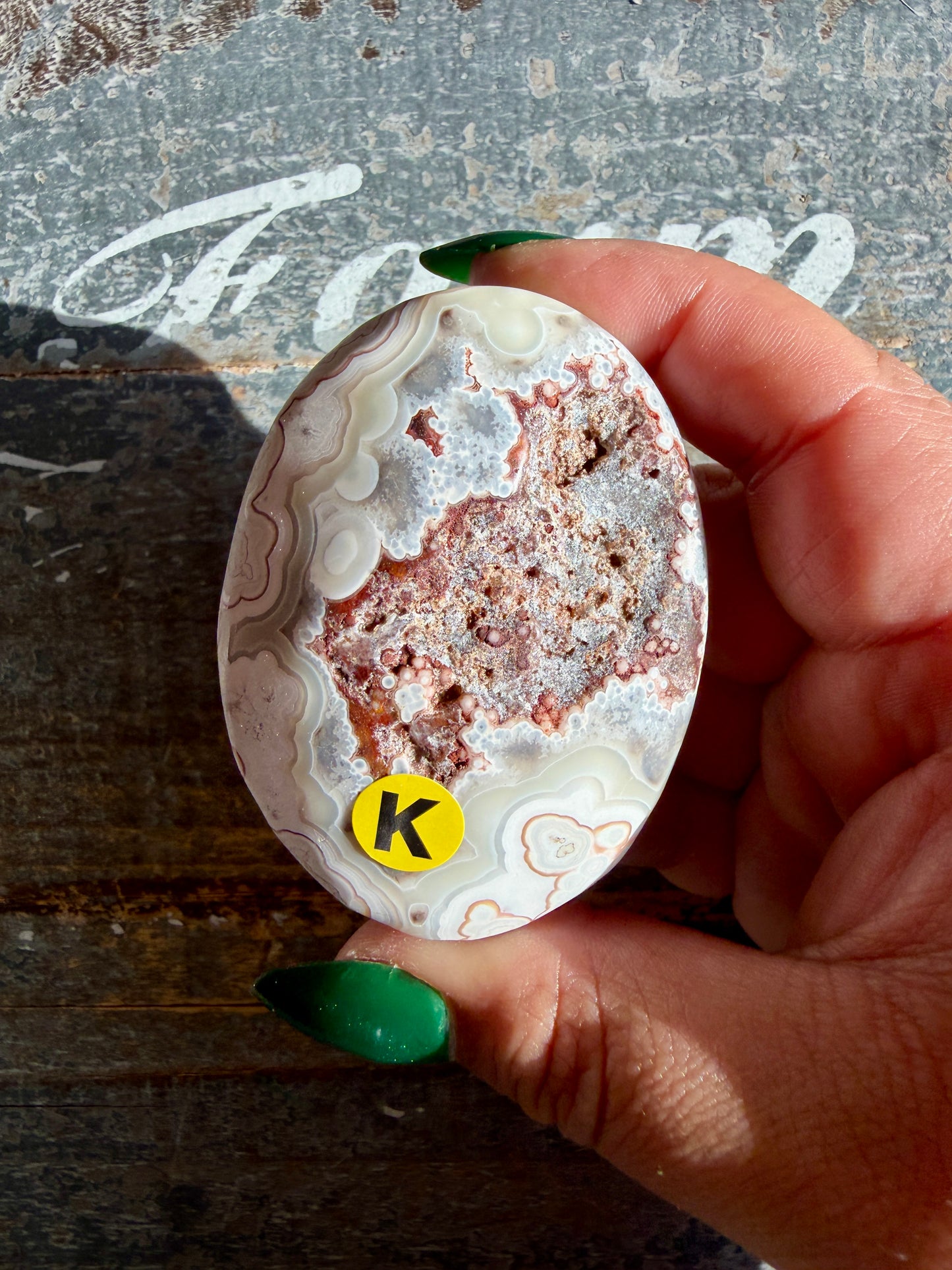 Gorgeous Crazy Lace Agate Palm Stone | Opt K