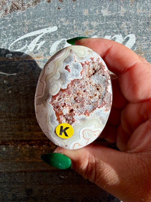 Gorgeous Crazy Lace Agate Palm Stone | Opt K
