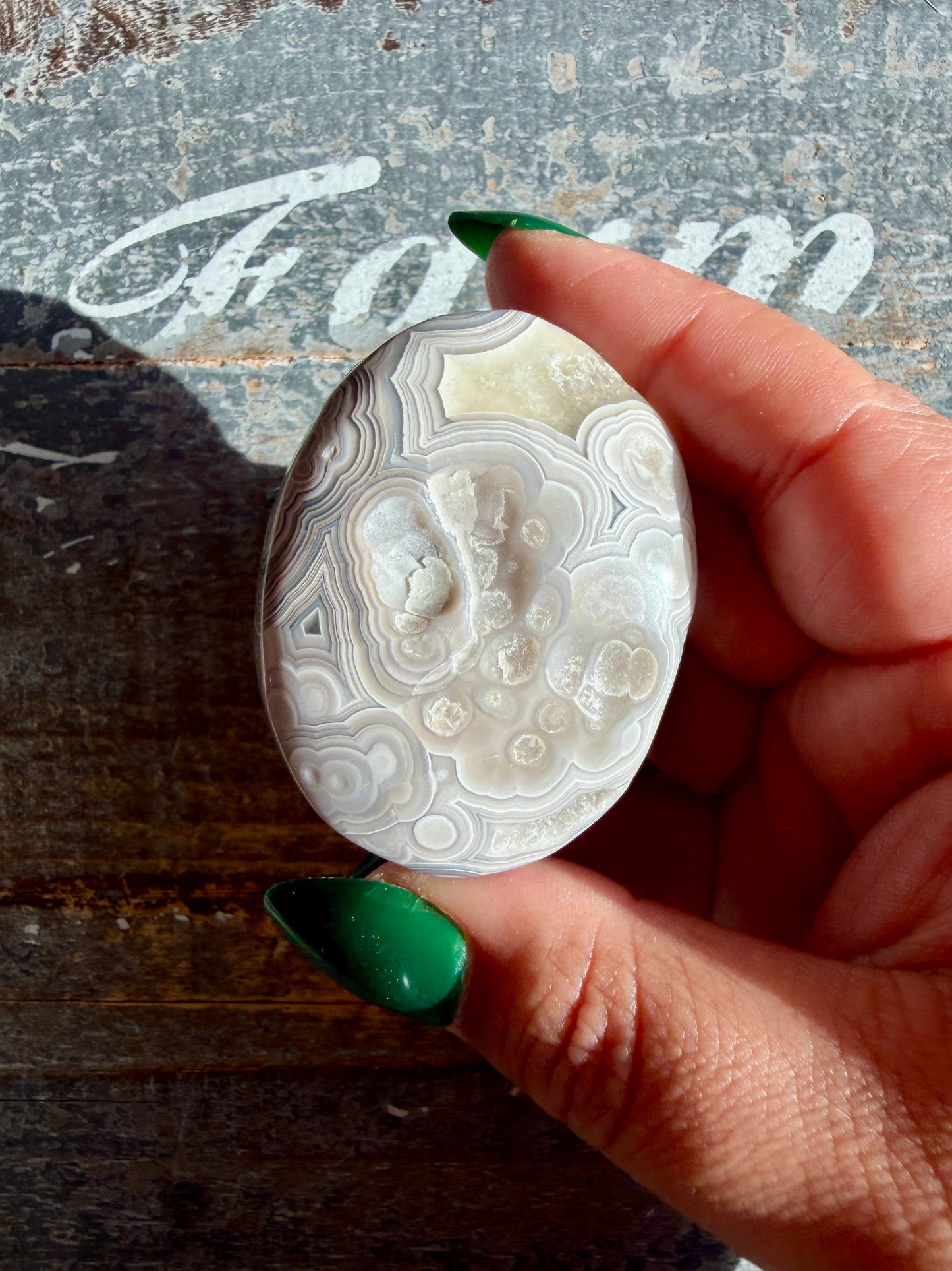 Gorgeous Crazy Lace Agate Palm Stone | Opt H