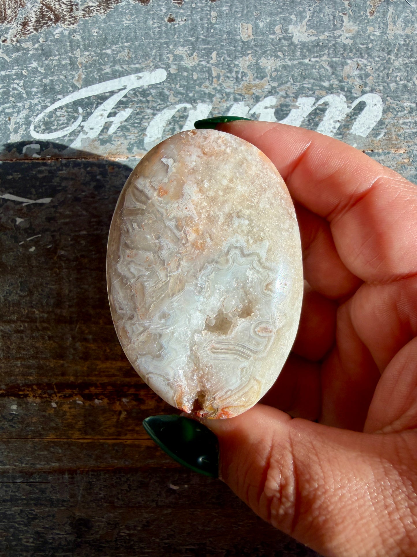 Gorgeous Crazy Lace Agate Palm Stone | Opt E