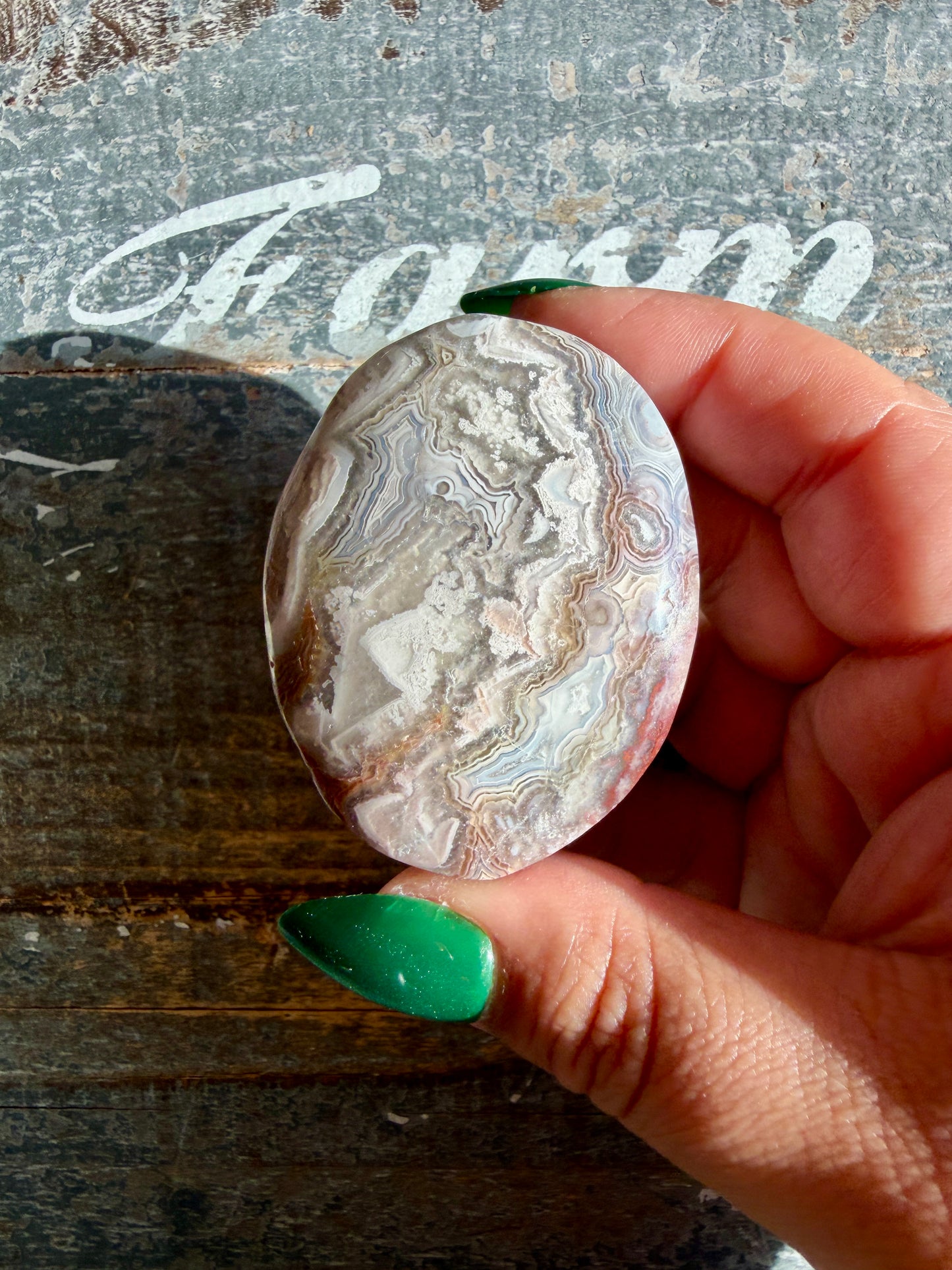 Gorgeous Crazy Lace Agate Palm Stone | Opt F