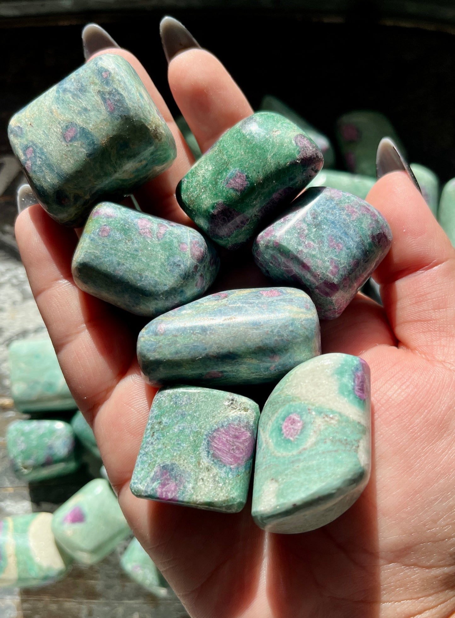 One (1) Gorgeous Green Fuchsite and Ruby Tumble from India *Tucson Exclusive*