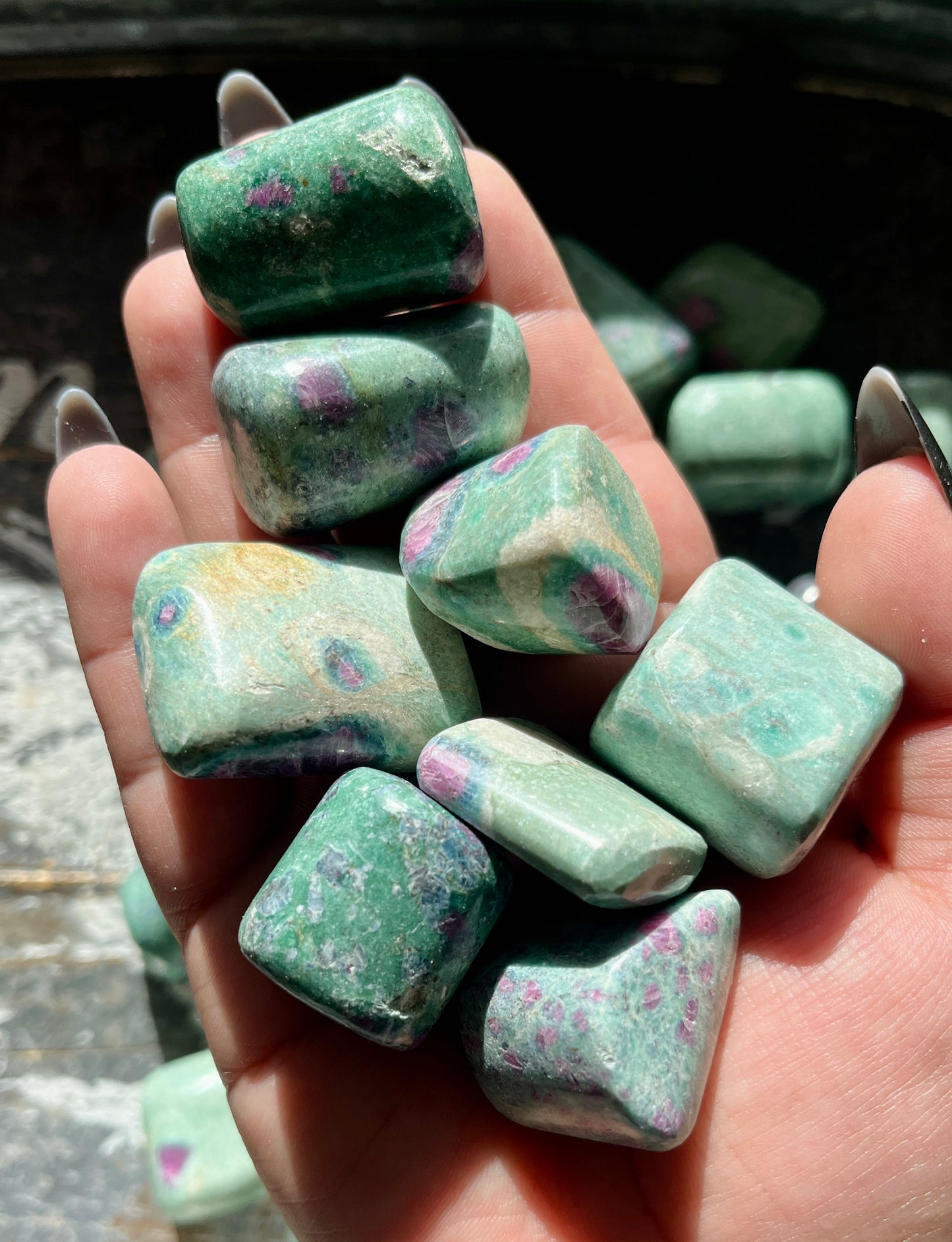 One (1) Gorgeous Green Fuchsite and Ruby Tumble from India *Tucson Exclusive*