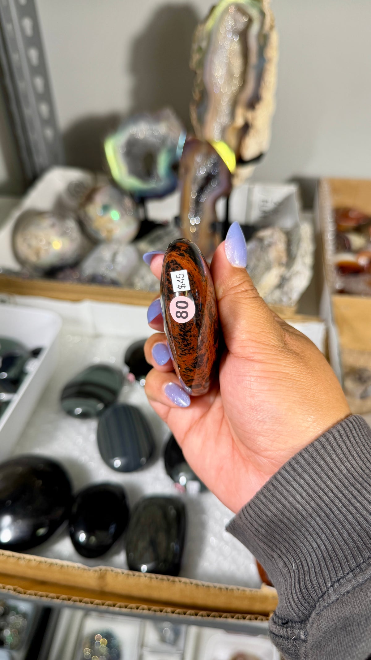 Gorgeous Mahogany Obsidian Palm Stone | Opt 80