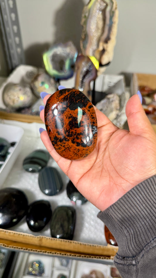 Gorgeous Mahogany Obsidian Palm Stone | Opt 80