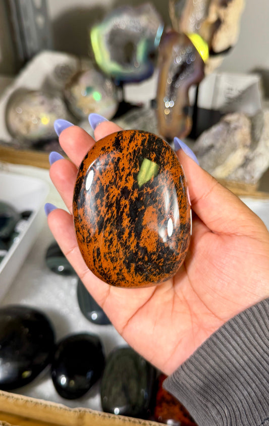 Gorgeous Mahogany Obsidian Palm Stone | Opt 79