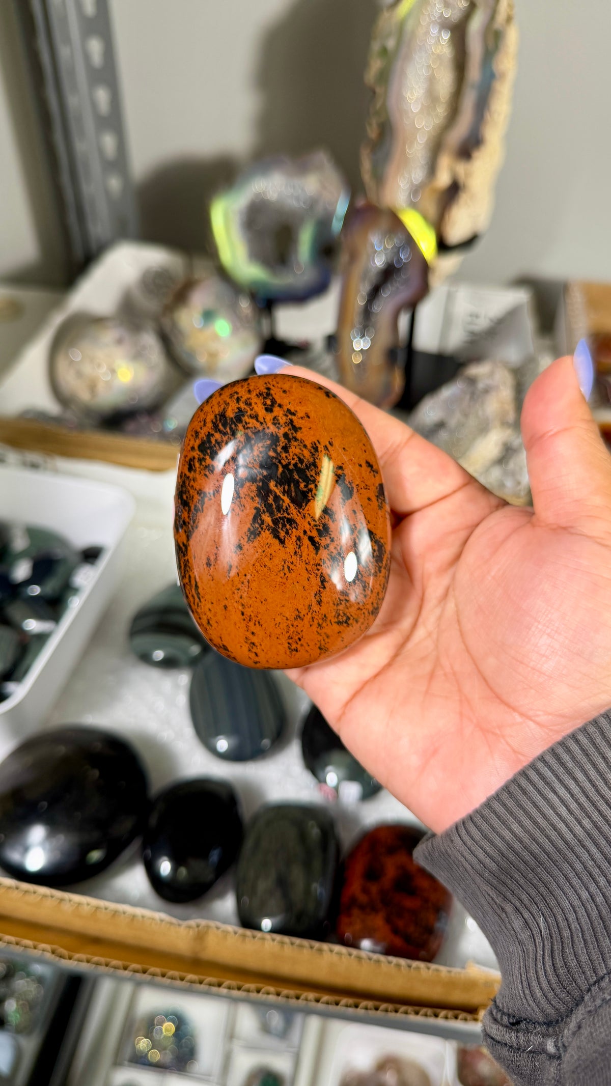 Gorgeous Mahogany Obsidian Palm Stone | Opt 79