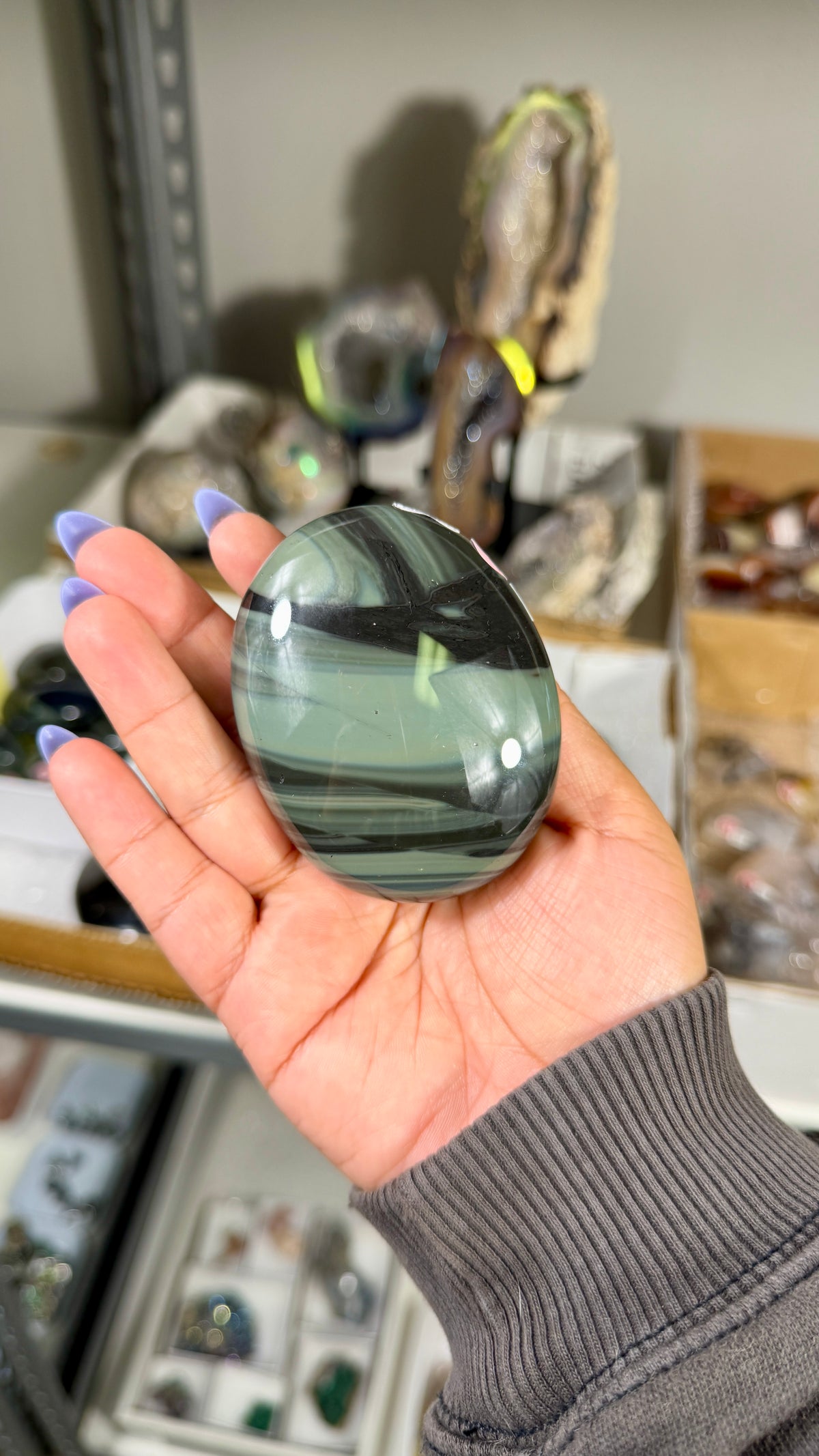 Gorgeous Platinum Obsidian Palm Stone | Opt 82