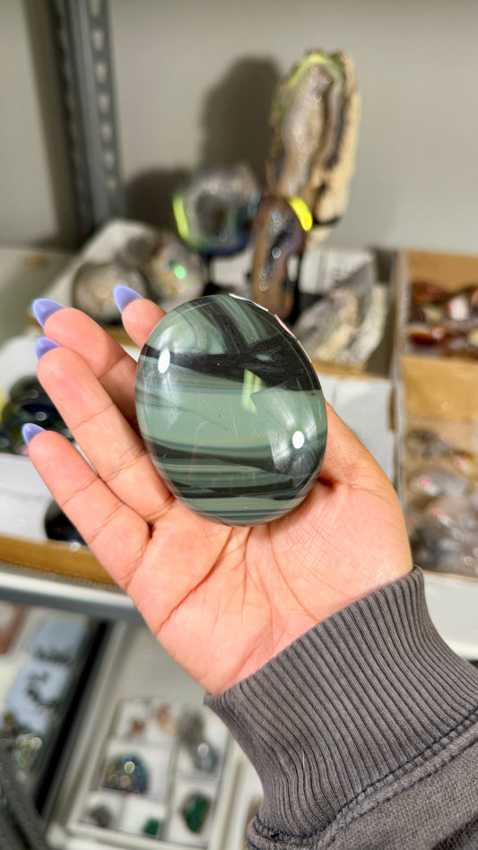 Gorgeous Platinum Obsidian Palm Stone | Opt 82