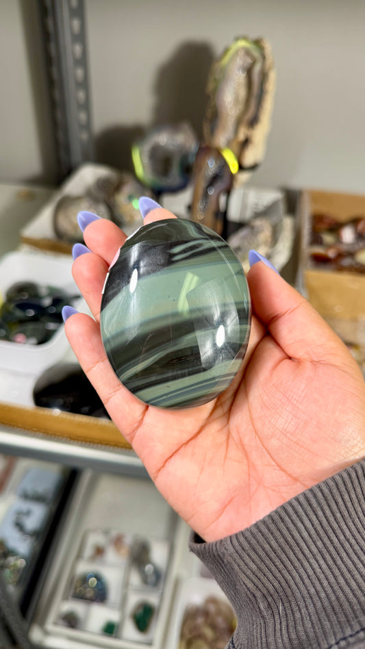 Gorgeous Platinum Obsidian Palm Stone | Opt 82