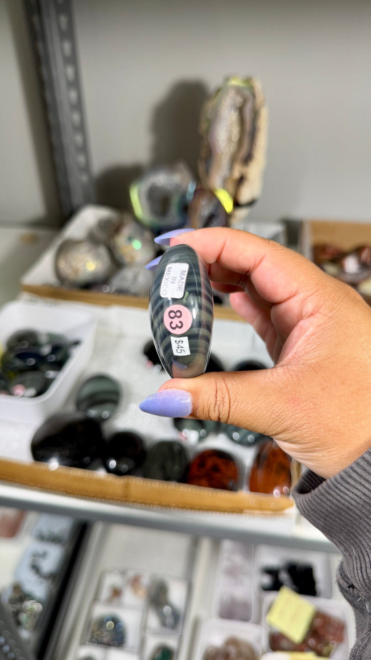 Gorgeous Platinum Obsidian Palm Stone | Opt 83