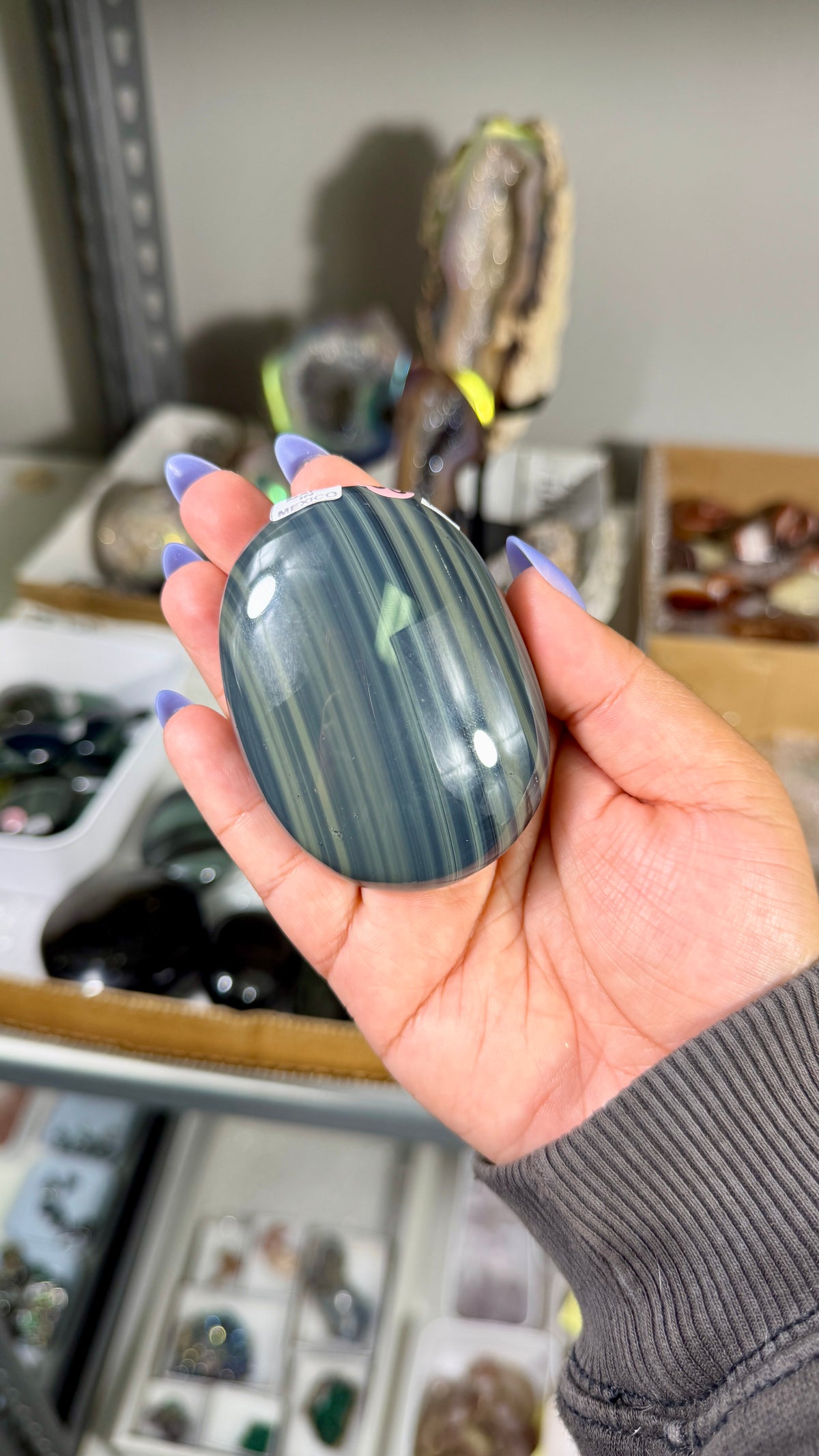 Gorgeous Platinum Obsidian Palm Stone | Opt 83