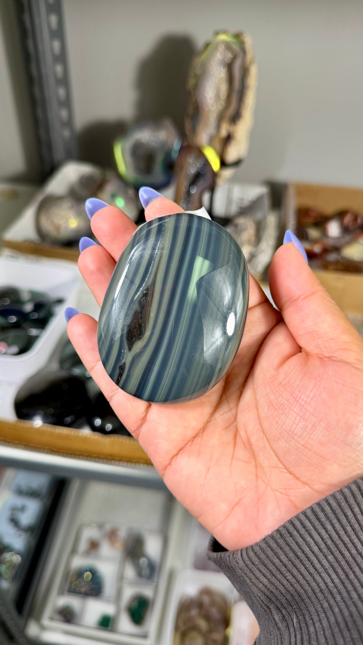 Gorgeous Platinum Obsidian Palm Stone | Opt 83