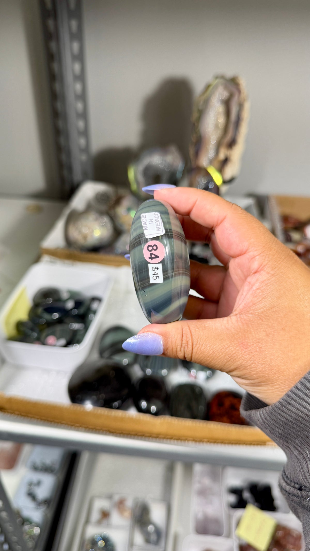 Gorgeous Platinum Obsidian Palm Stone | Opt 84