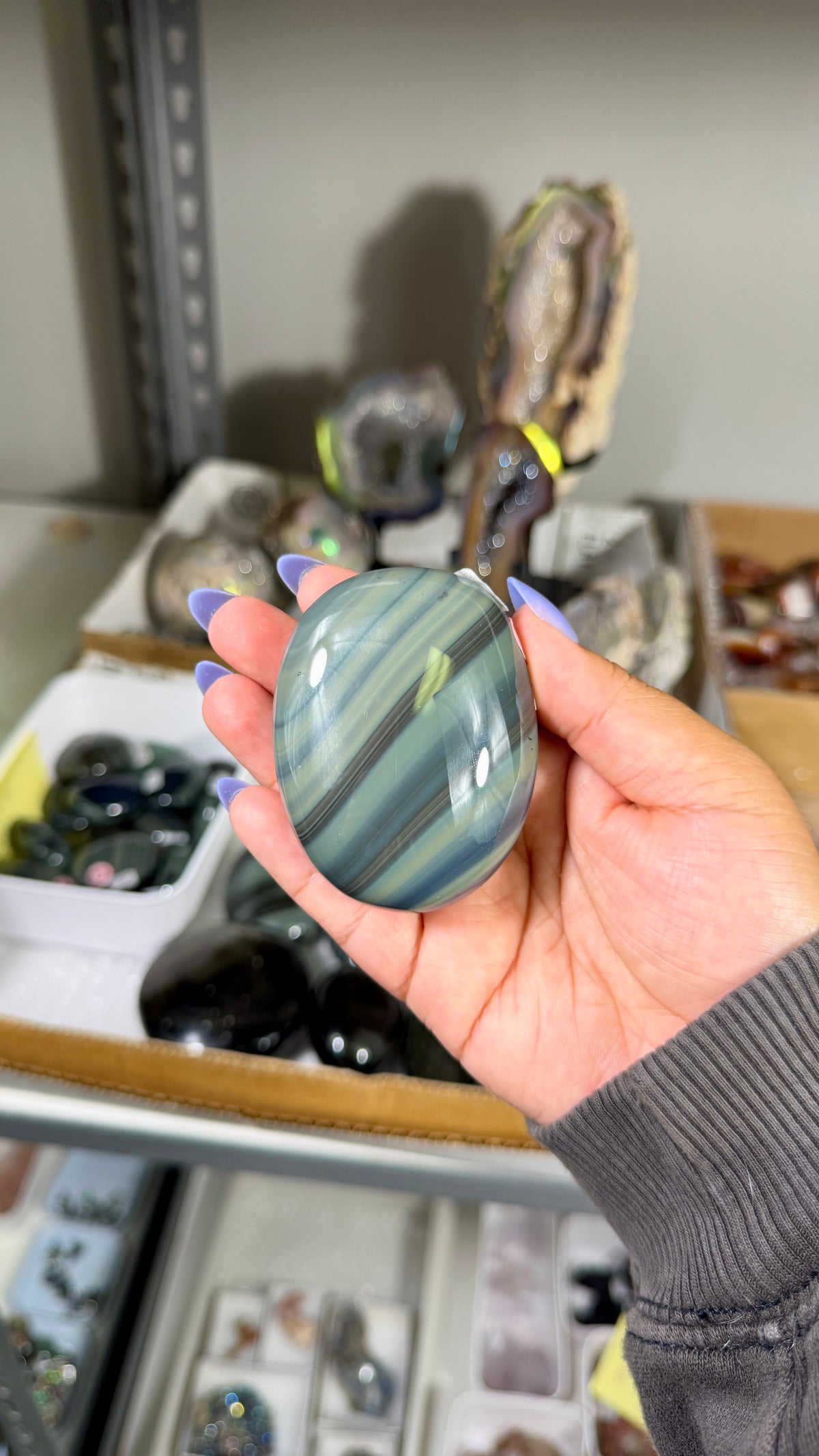 Gorgeous Platinum Obsidian Palm Stone | Opt 84