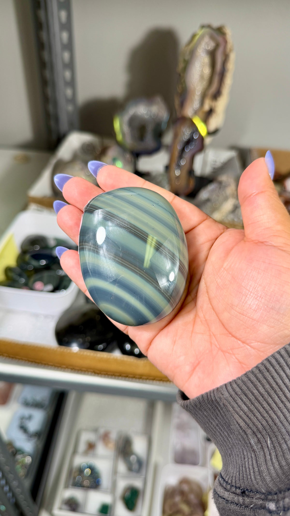 Gorgeous Platinum Obsidian Palm Stone | Opt 84