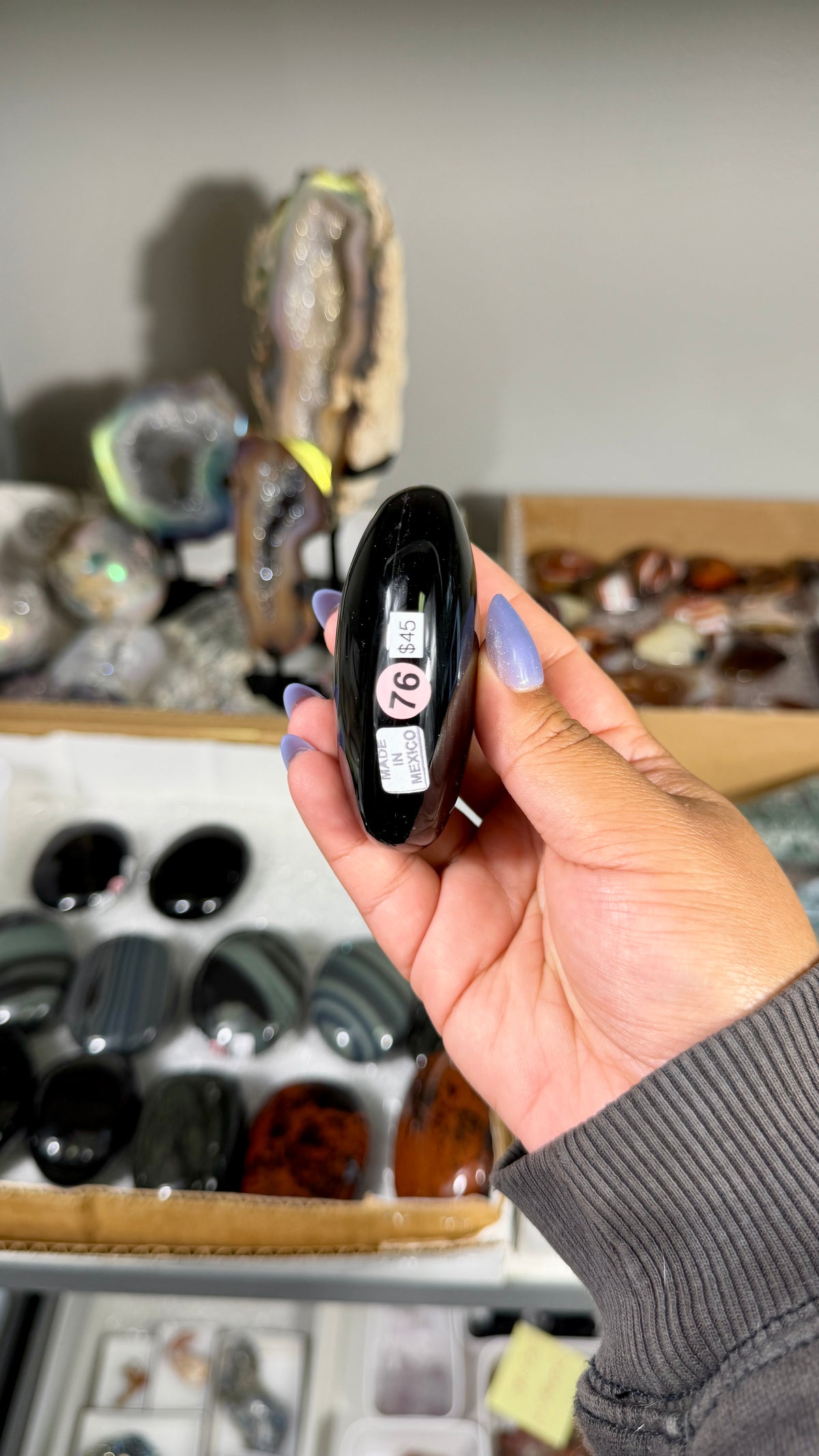 Gorgeous Silver Sheen Obsidian Palm Stone | Opt 76