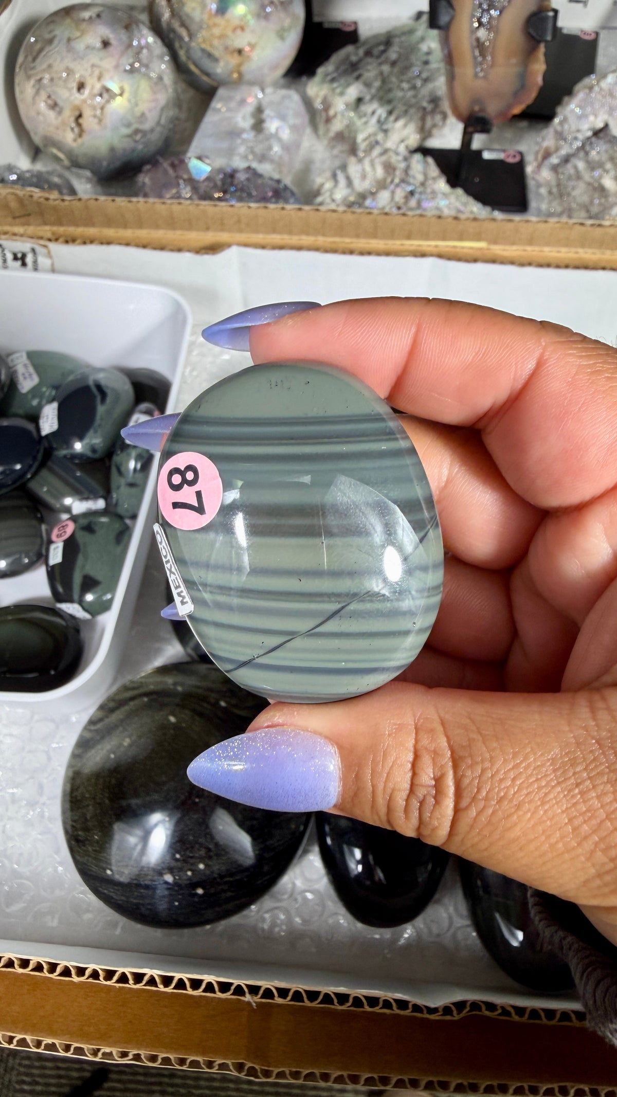 Gorgeous Platinum Obsidian Mini Palm Stone | Opt 87