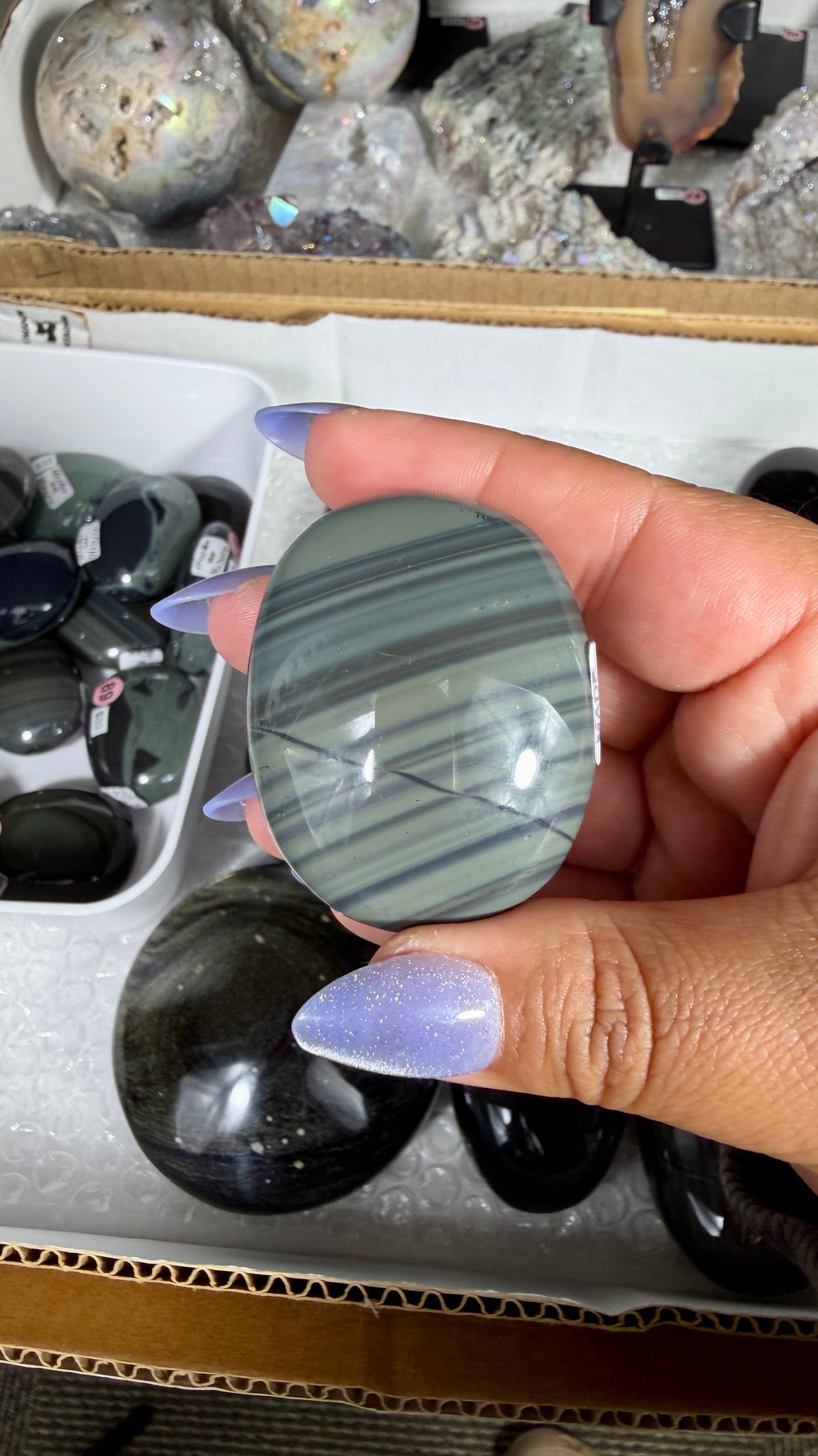 Gorgeous Platinum Obsidian Mini Palm Stone | Opt 87