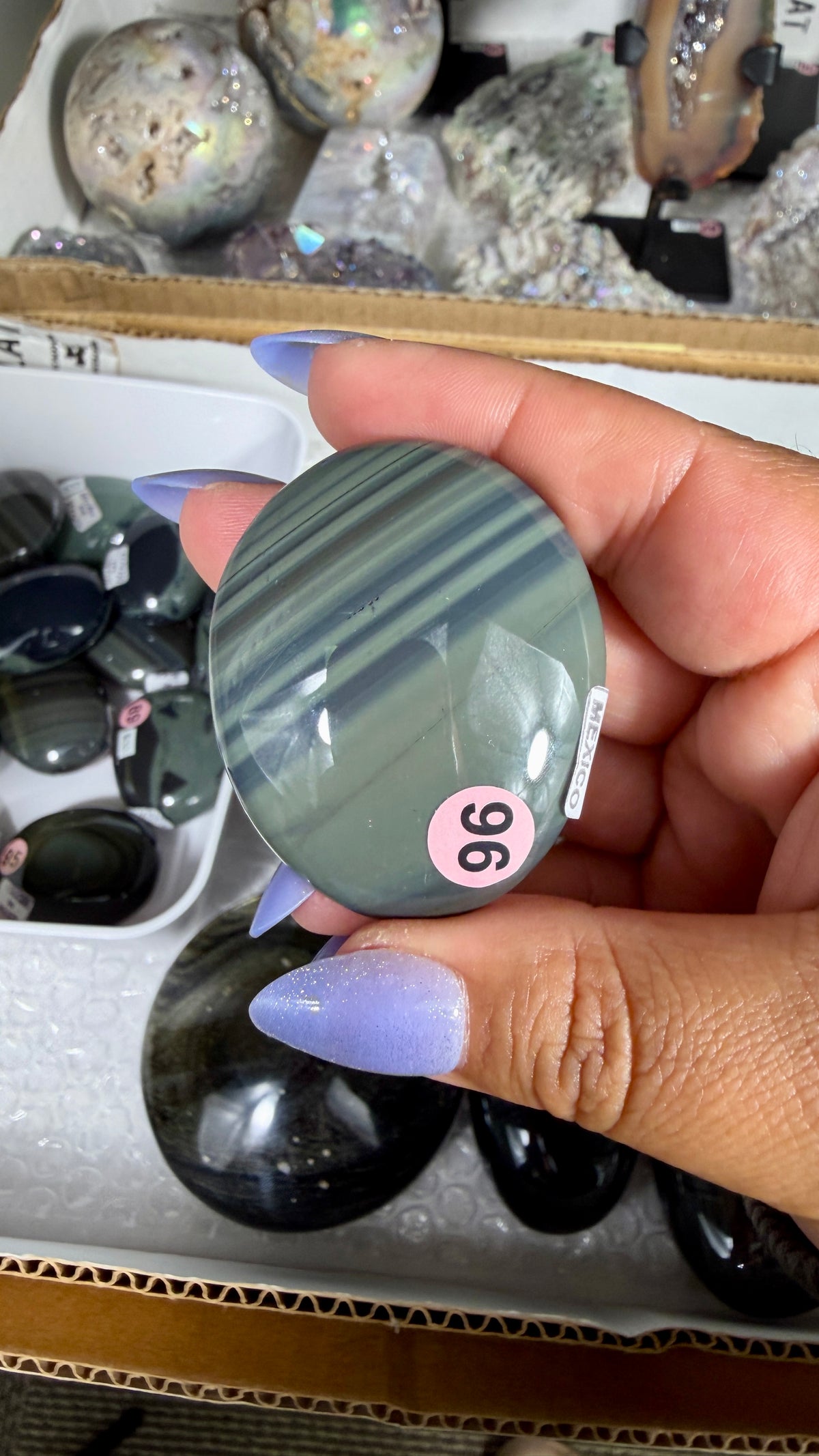 Gorgeous Platinum Obsidian Mini Palm Stone | Opt 96