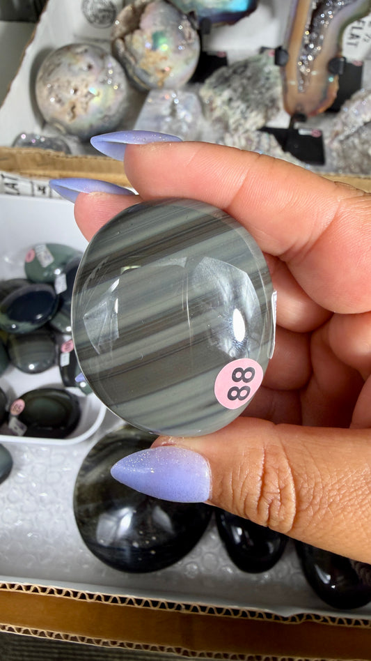 Gorgeous Platinum Obsidian Mini Palm Stone | Opt 88