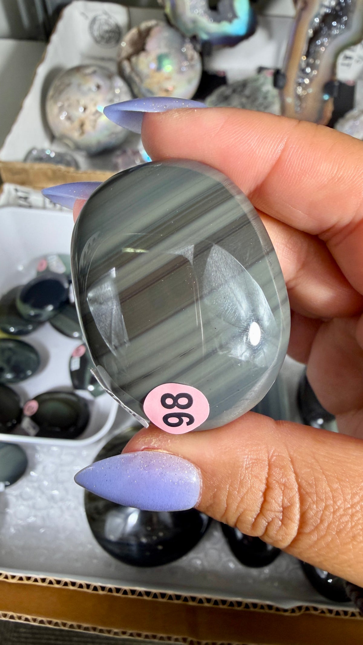 Gorgeous Platinum Obsidian Mini Palm Stone | Opt 98