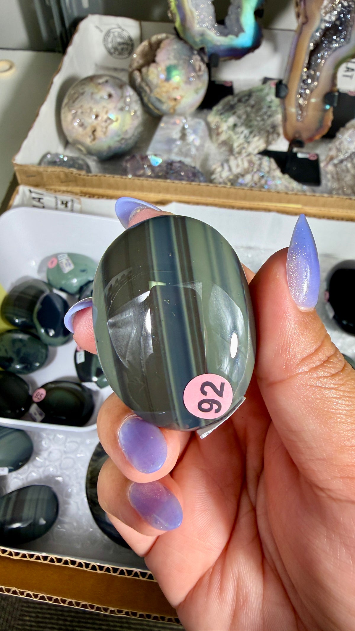 Gorgeous Platinum Obsidian Mini Palm Stone | Opt 92