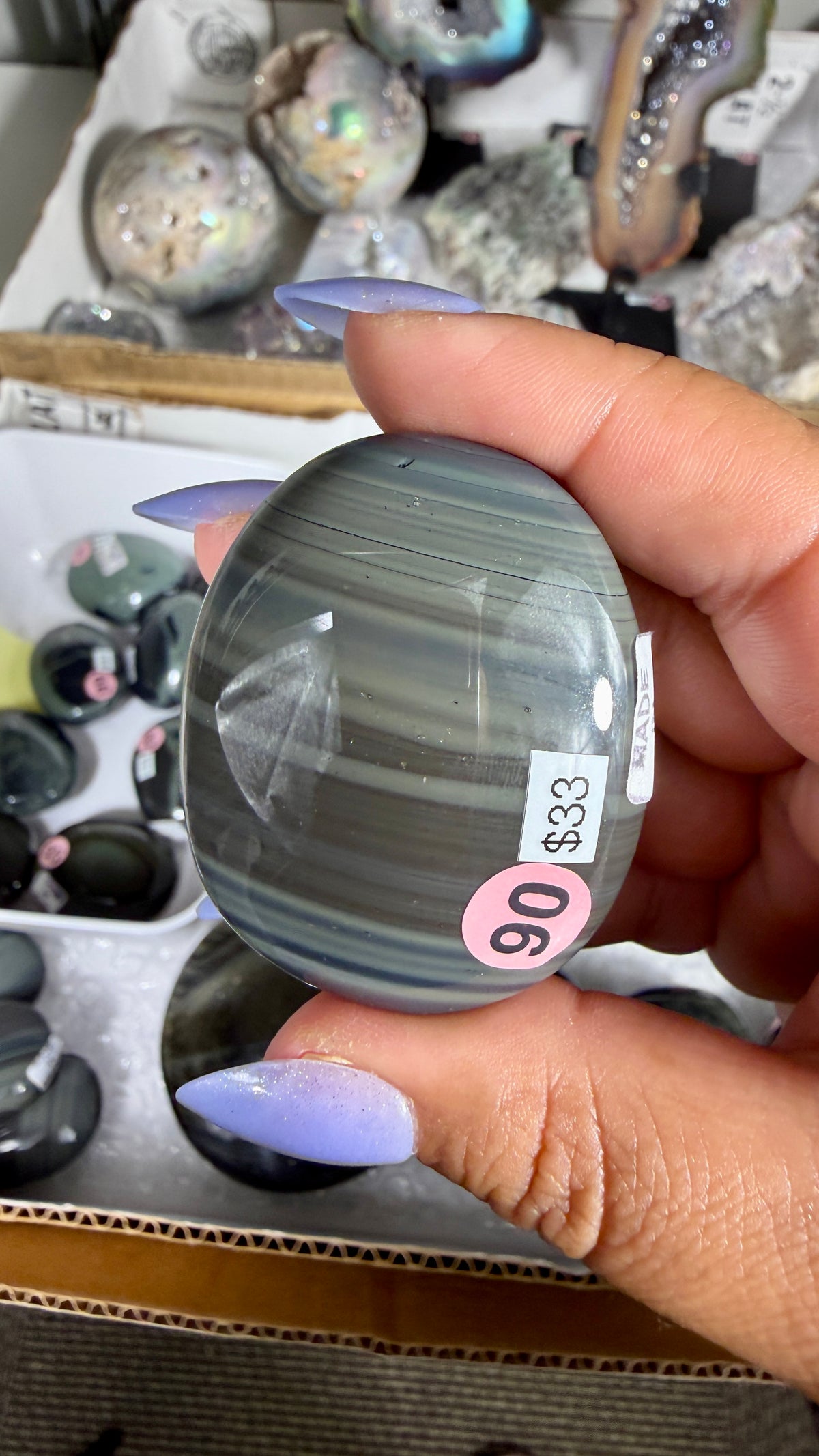 Gorgeous Platinum Obsidian Mini Palm Stone | Opt 90