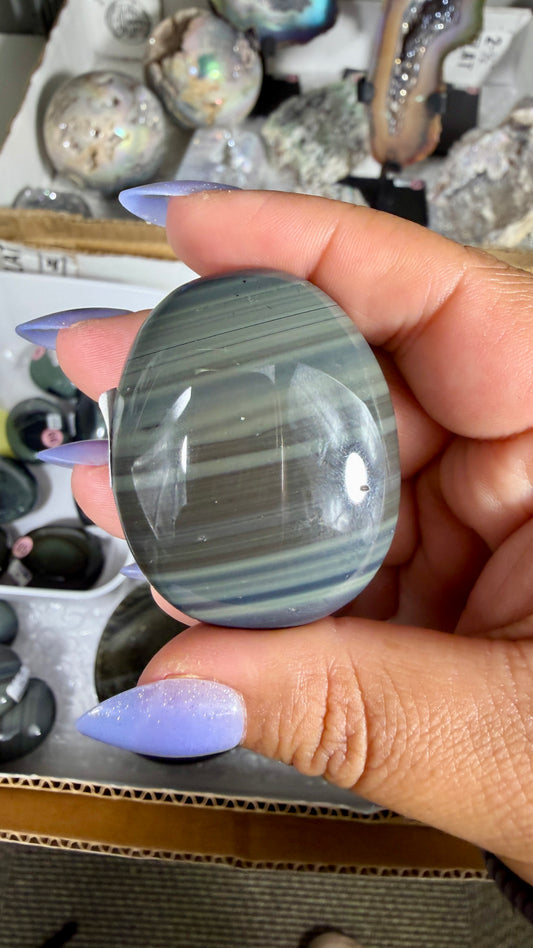 Gorgeous Platinum Obsidian Mini Palm Stone | Opt 90