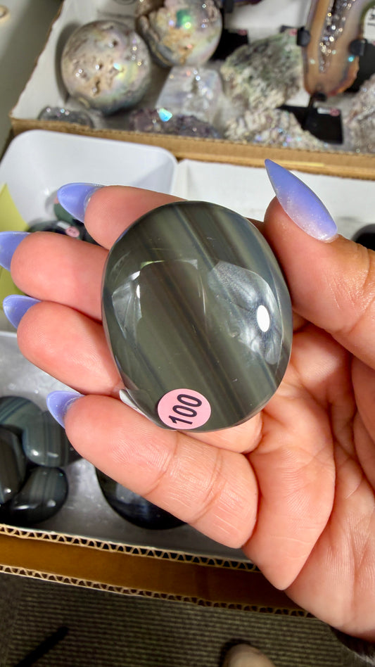 Gorgeous Platinum Obsidian Mini Palm Stone | Opt 100