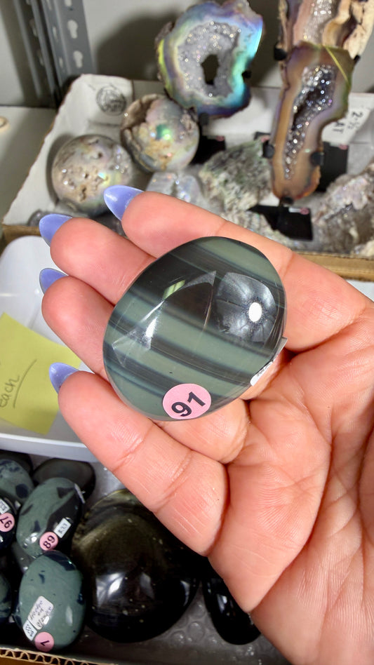 Gorgeous Platinum Obsidian Mini Palm Stone | Opt 91