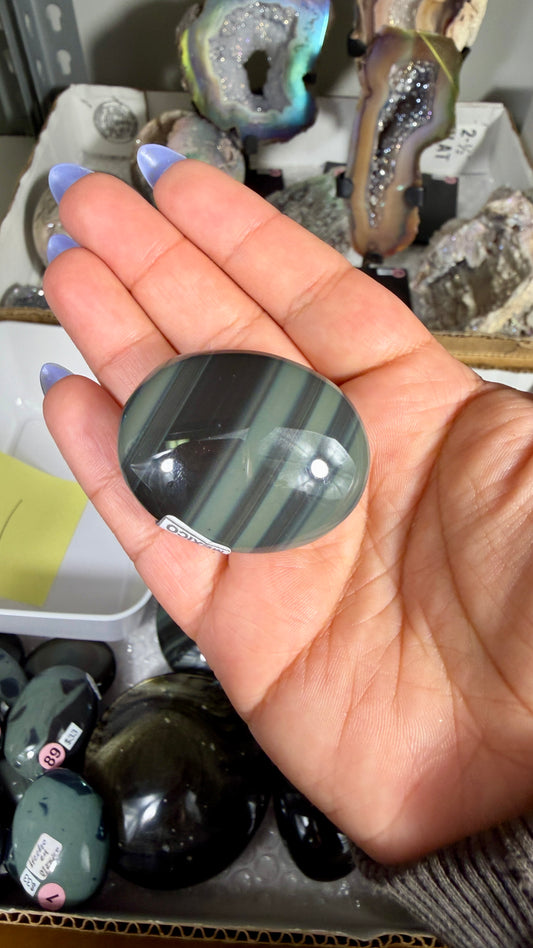 Gorgeous Platinum Obsidian Mini Palm Stone | Opt 91