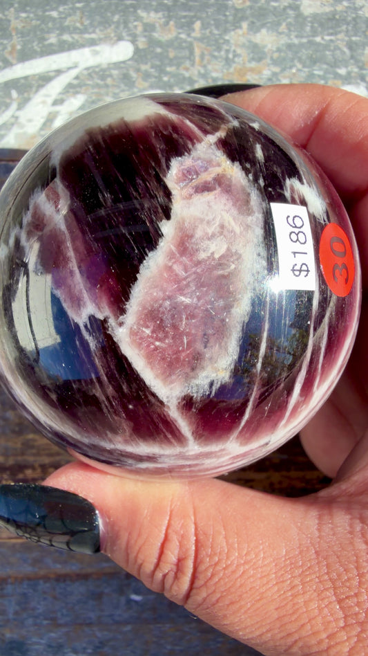 Gorgeous High Quality Flashy Lepidolite Sphere | Opt 30 (VIDEO AVAILABLE)