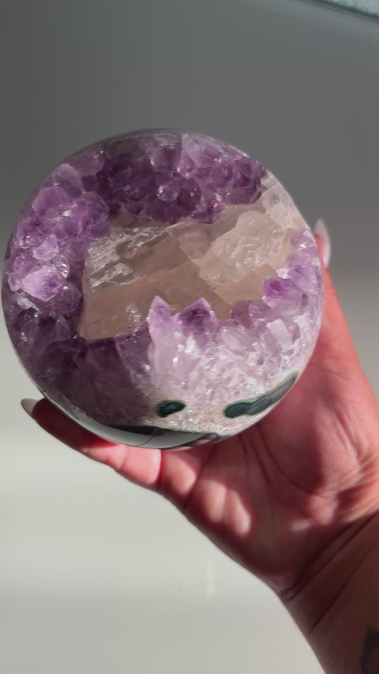 Gorgeous High Quality Amethyst Sphere with Calcite from Brazil