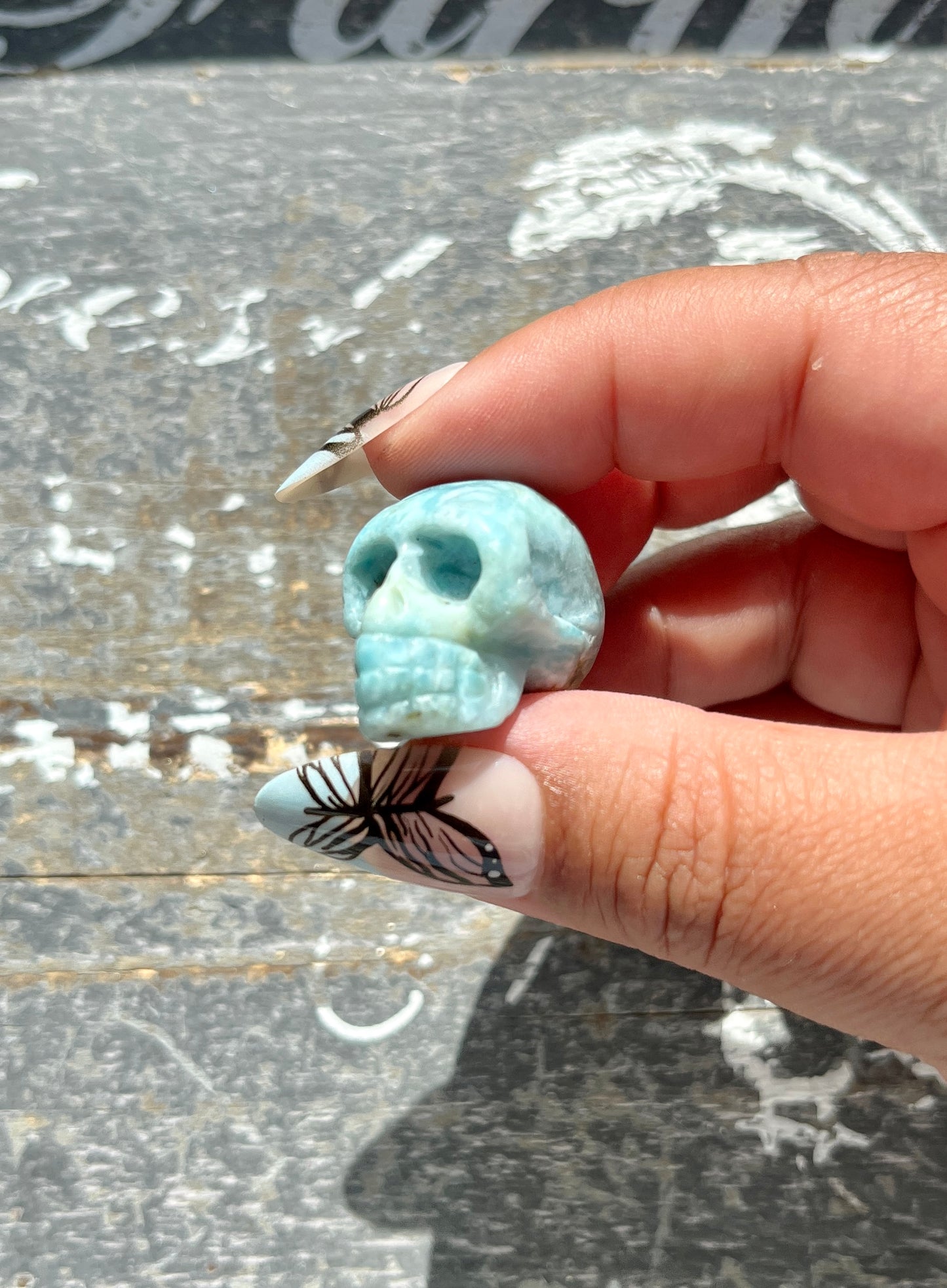 Gorgeous Larimar Hand Carved Skull from the Dominican Republic *Tucson Exclusive*