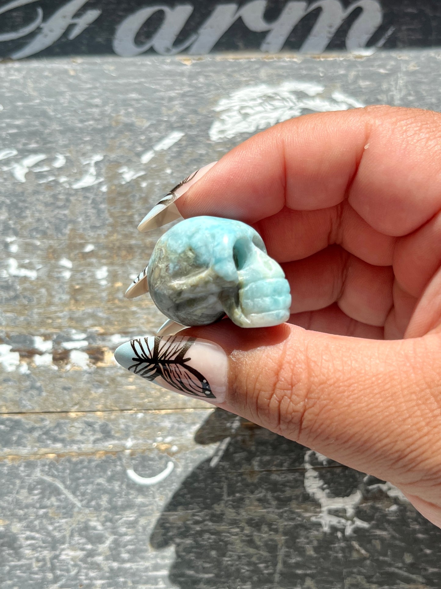 Gorgeous Larimar Hand Carved Skull from the Dominican Republic *Tucson Exclusive*