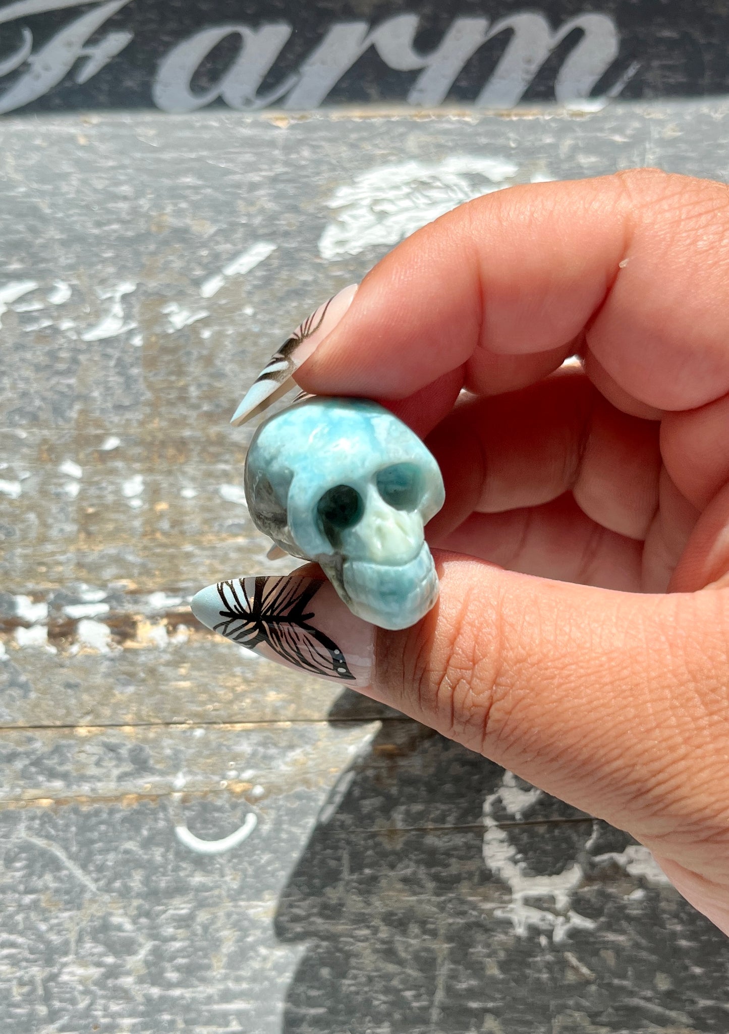 Gorgeous Larimar Hand Carved Skull from the Dominican Republic *Tucson Exclusive*