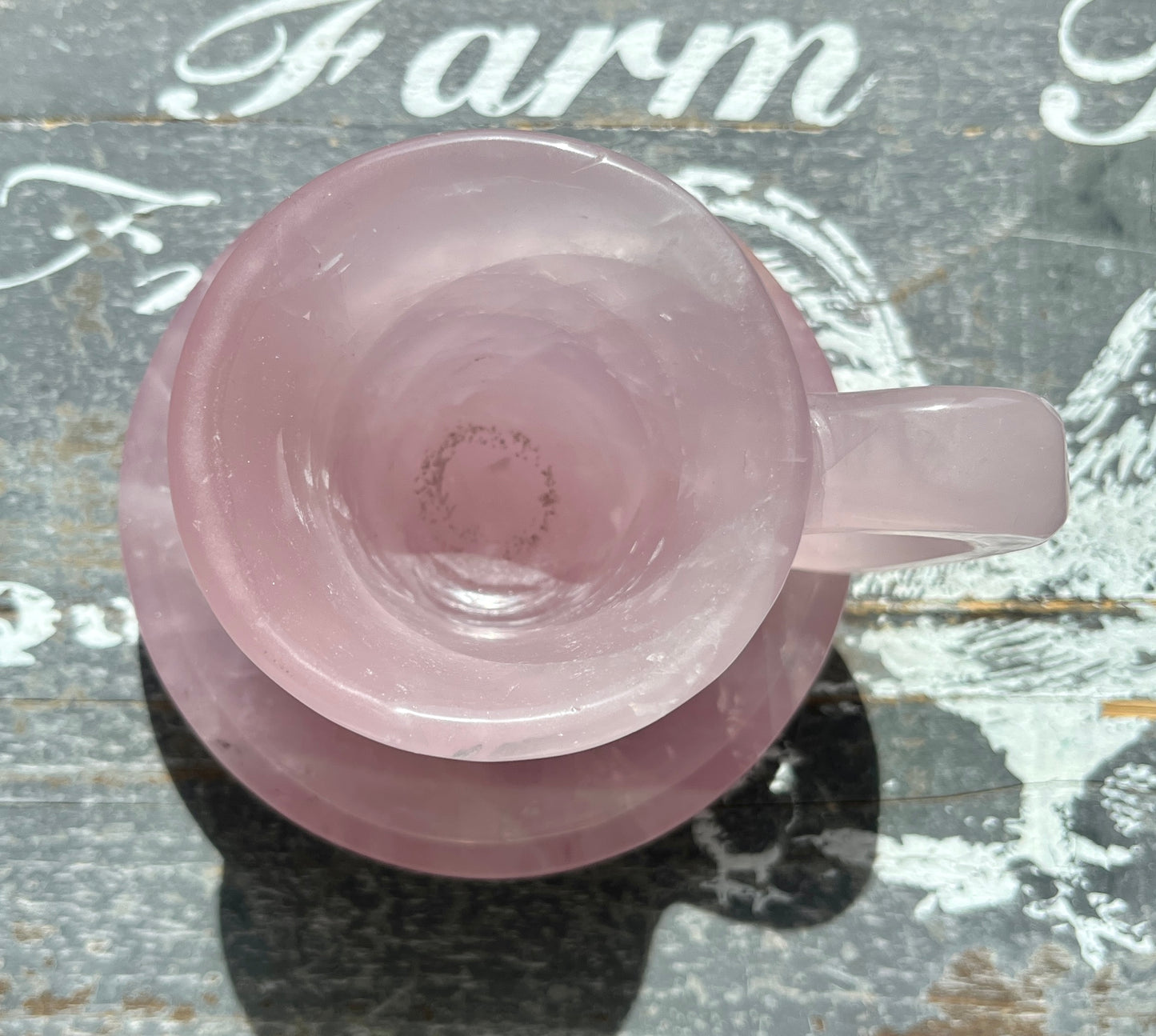 Gorgeous Hand Carved Rose Quartz Cup and Dish Set from Brazil