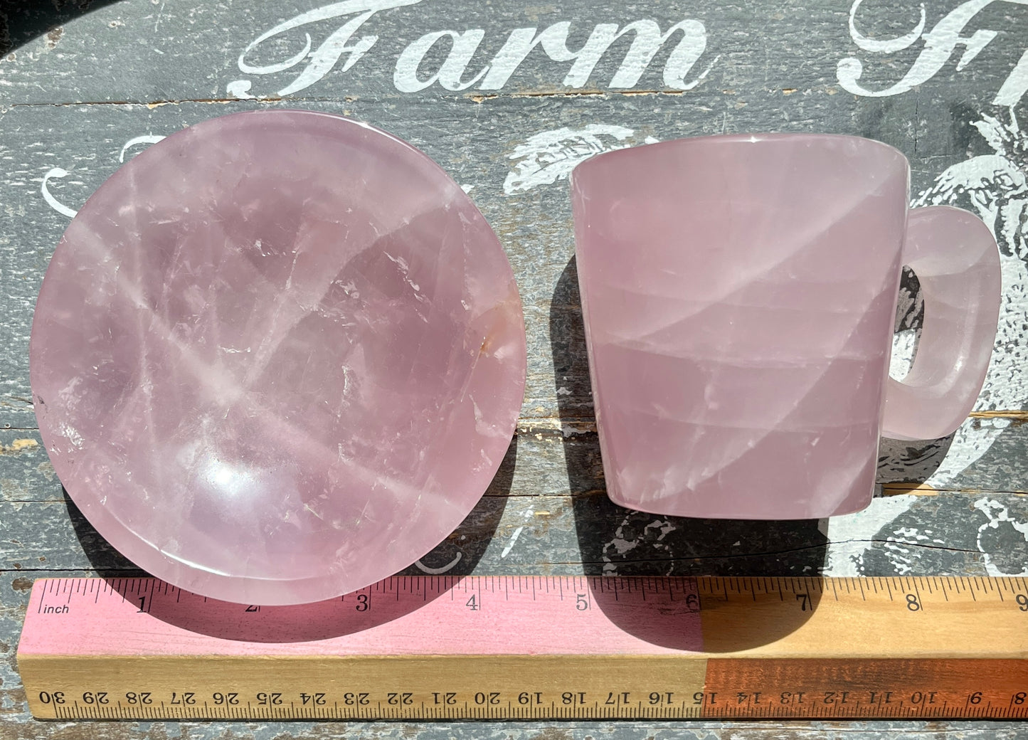 Gorgeous Hand Carved Rose Quartz Cup and Dish Set from Brazil