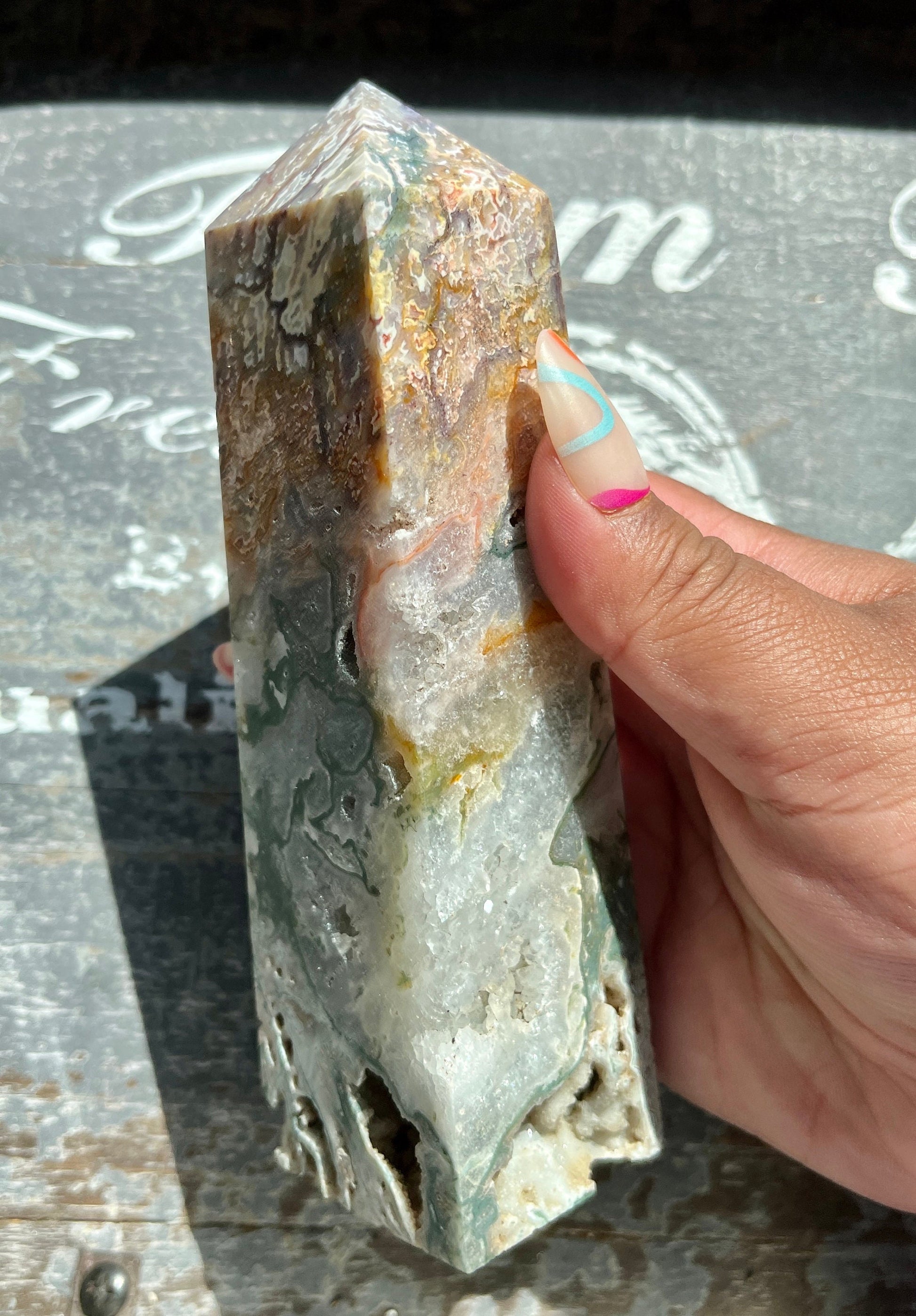 Gorgeous High Quality Colorful Moss Agate Obelisk