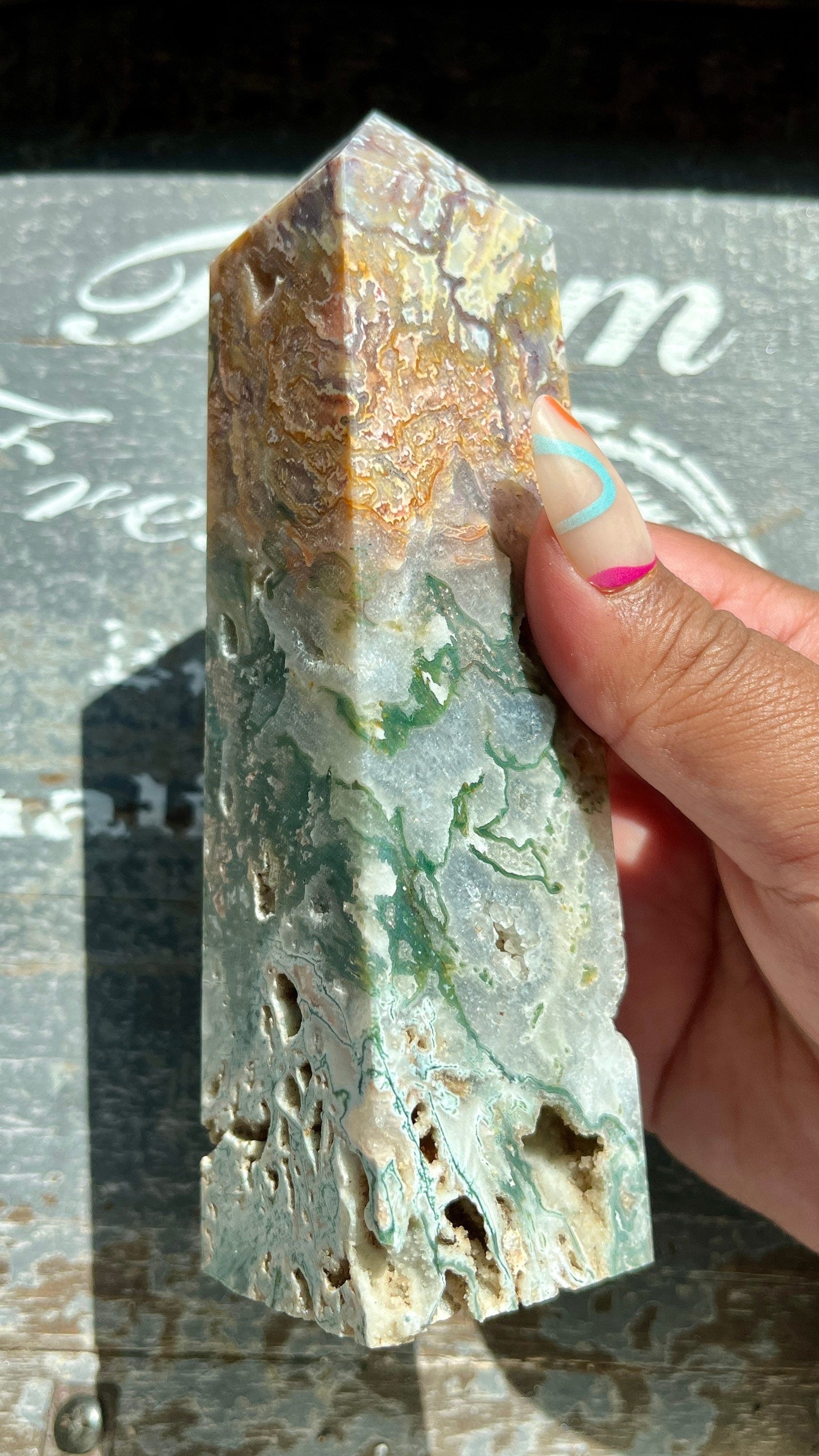 Gorgeous High Quality Colorful Moss Agate Obelisk